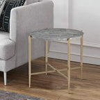 Gray and Gold End Table with Oval Marble Top and X-Shaped Base - image 6