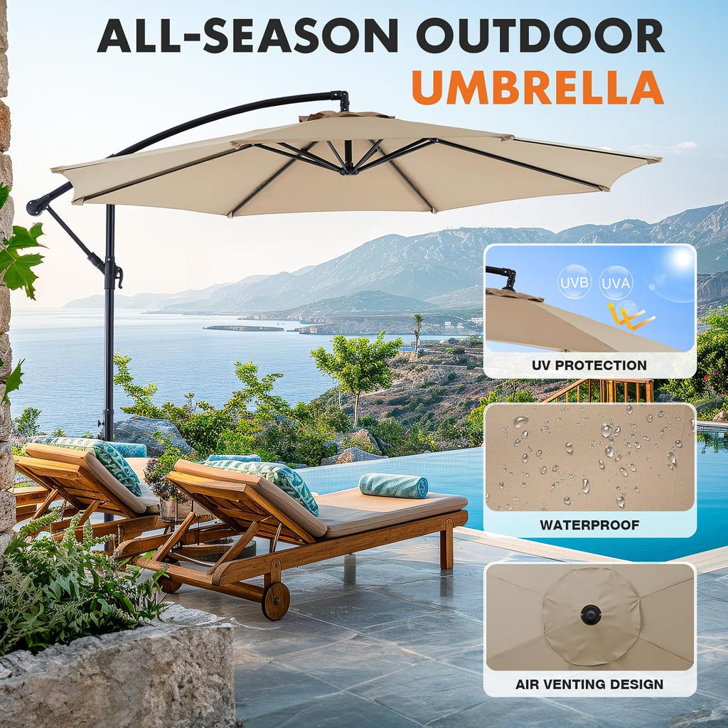 9.8FT Offset Patio Umbrella Hanging Cantilever Umbrella Outdoor Sun Shade with Easy Tilt Adjustment, 8 Ribs, UV Protection for Backyard, Lawn, Garden and Pool, Blue - image 15