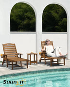 Lounge Chair Outdoor, Chaise Lounge, HDPE 6-Position Outdoor Chaise Lounge, Patio Lounge Chair with Wheels & Cup Holder for Pool Poolside Deck Backyard, Teak - image 24