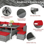 7 Pcs Rattan Patio Dining Furniture Sectional Sofa Set with Dining Table, Ottomans & Cushions - image 20