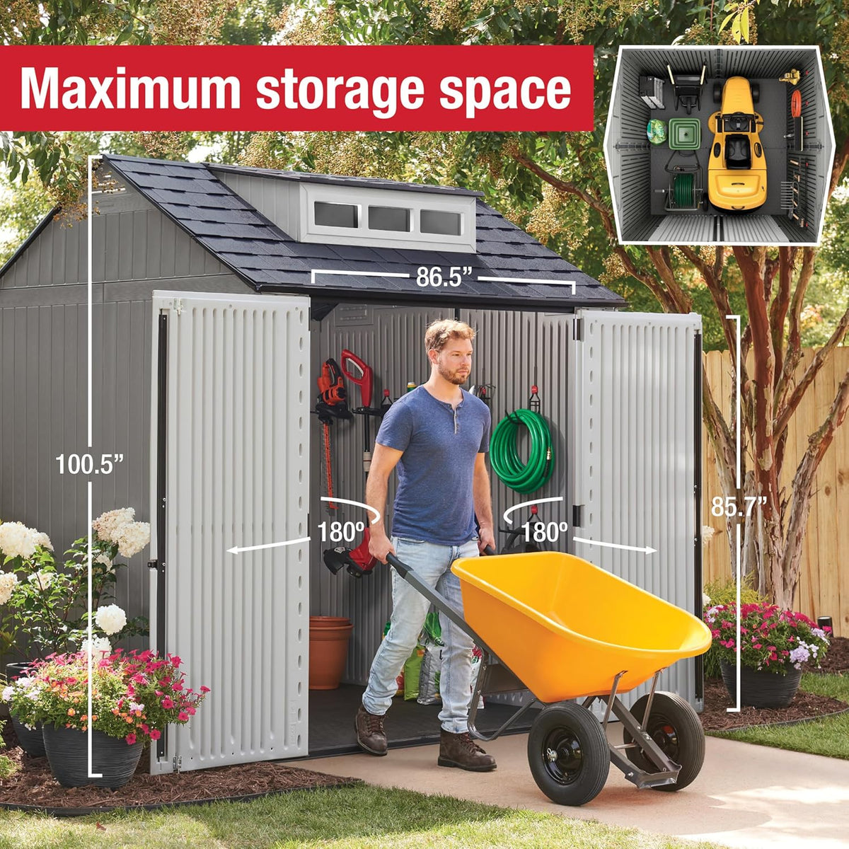 Rubbermaid Resin Outdoor Storage Shed With Floor Weather Resistant Gray Organization for Home - image 29