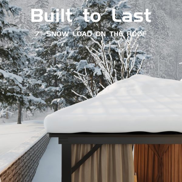 10x10 Hardtop Gazebo with double metal roof, aluminum frame, net, and curtain. All-weather, ideal for patio, deck, garden, backyard. Khaki. - image 7