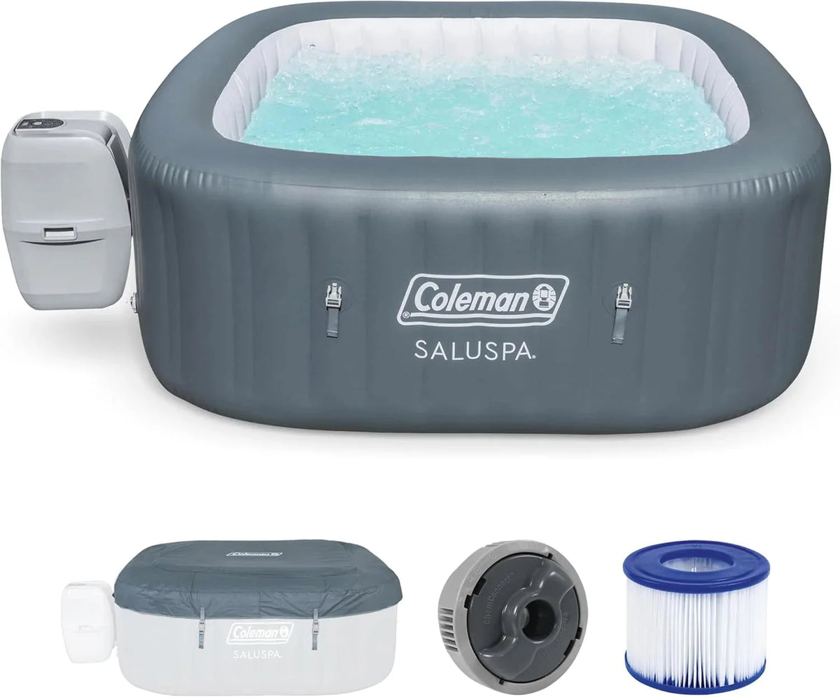 4 to 6 Person Inflatable Hot Tub Square Portable Outdoor Spa with 114 Soothing AirJets and Insulated Cover, Gray-Coleman - image 3