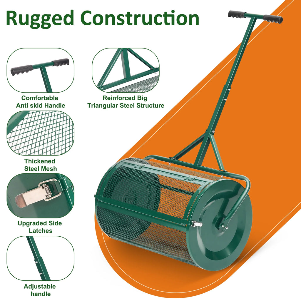 MUCHANT 24" Compost Spreader, Heavy-Duty Metal Mesh Spreader with Adjustable Handle for Lawn, Green - image 2