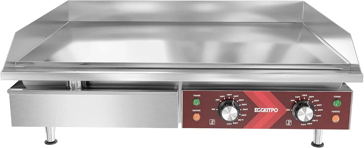 14 Inch Electric Griddle, Non-Stick Flat Top Grill Commercial Electric Countertop Griddles Stainless Steel Adjustable Temperature Control 90F-575F for Home or Restaurant Use - image 1
