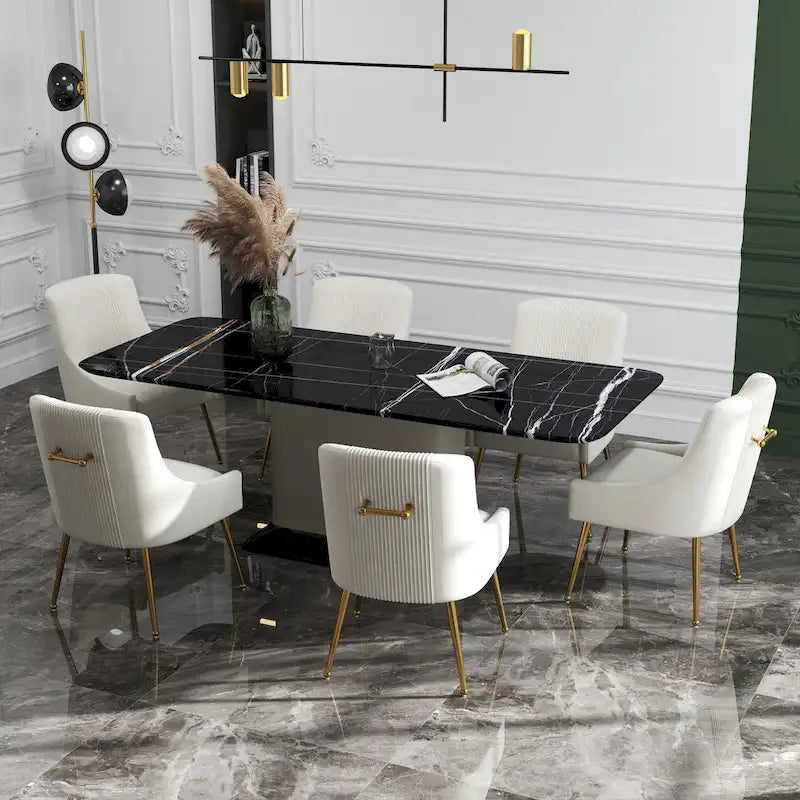 SEYNAR Set of 6 Modern Glam Boucle Velvet Dining or Vanity Chairs with Rear Handle - image 1
