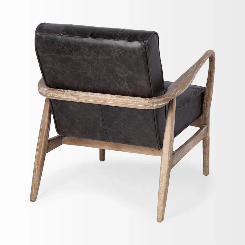 Phineas Black Genuine Leather Accent Chair with Brown Solid Wood Frame - image 7