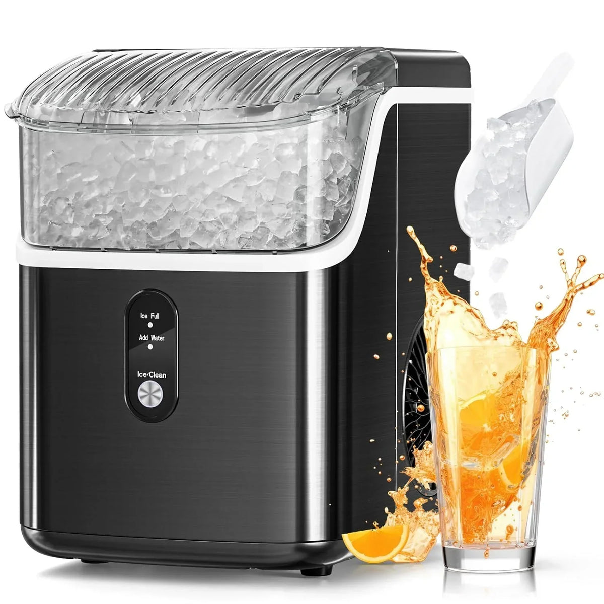 Nugget Ice Makers Countertop, Pebble Ice Machine with Chewable Pellet Ice, 34Lbs/24H, Self-Cleaning, Sonic Ice, One-Click Operation, for Kitchen,Office Stainless Steel Black - image 2
