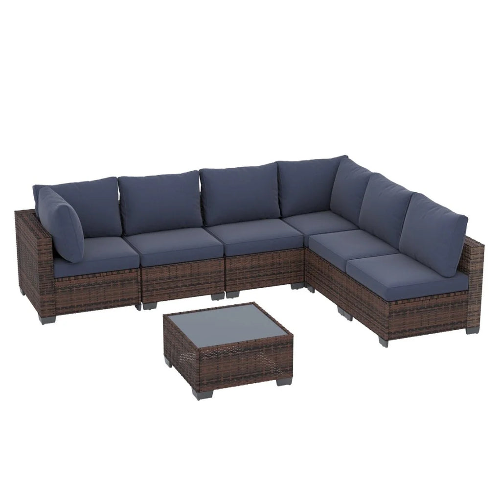 Ainfox 7 Pcs Outdoor Patio Furniture Sofa Set on Sale, Grey Rattan Grey Cushion - image 19