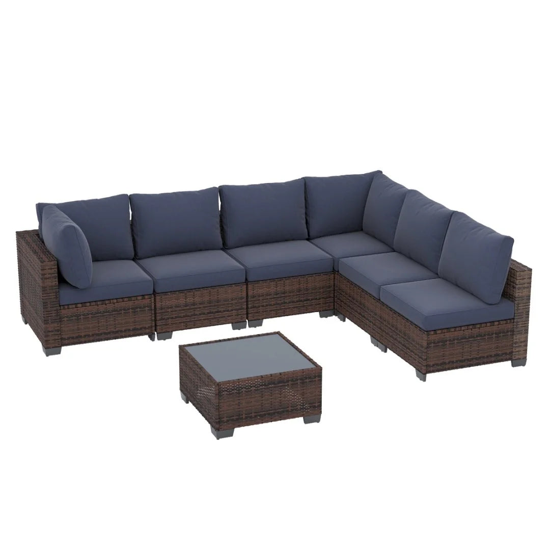 Ainfox 7 Pcs Outdoor Patio Furniture Sofa Set on Sale, Grey Rattan Grey Cushion - image 19