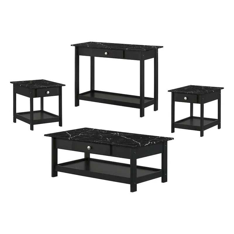 Denhour DH BASIC 4-Piece Open-Shelf Coffee Table Set with Drawer in Transitional Rubberwood - image 7