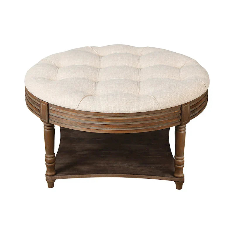 Round Storage Ottoman Coffee Table with Tufted Seat and Wooden Base - image 19