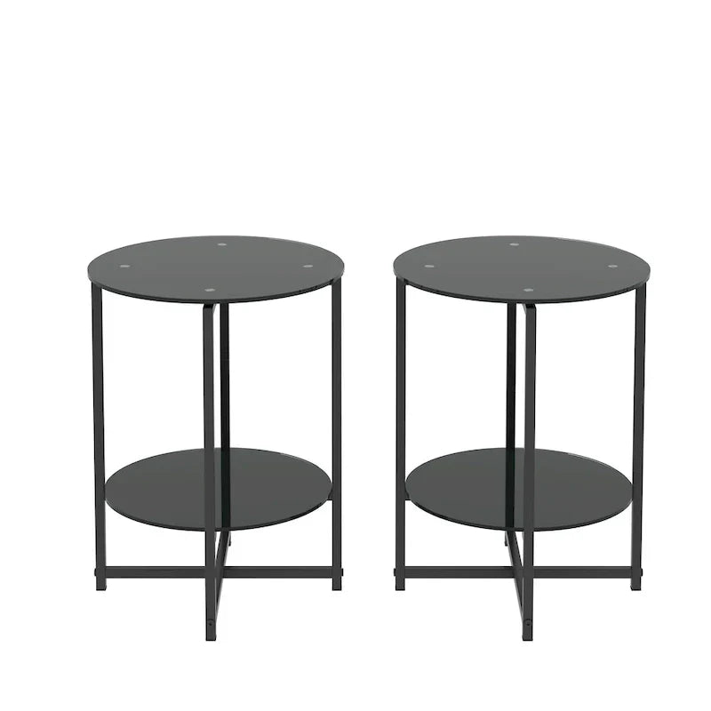Black 2-Piece Tempered Glass End Table Set - Round Coffee Table for Bedroom, Living Room, and Office - image 12