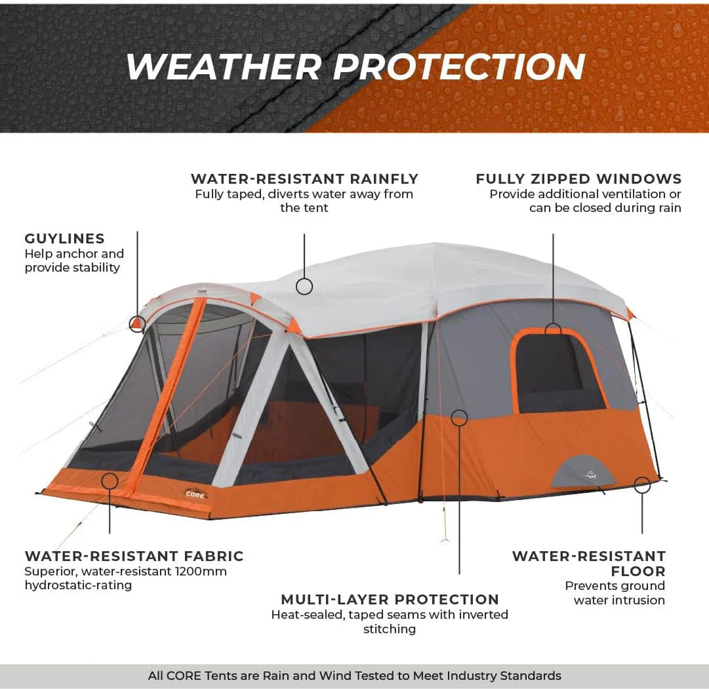 CORE Straight Wall Cabin Tents / 10 Person / 11 Person / 12 Person Large Multi Room Family Tents for Car Camping & Outdoor Adventures - image 31