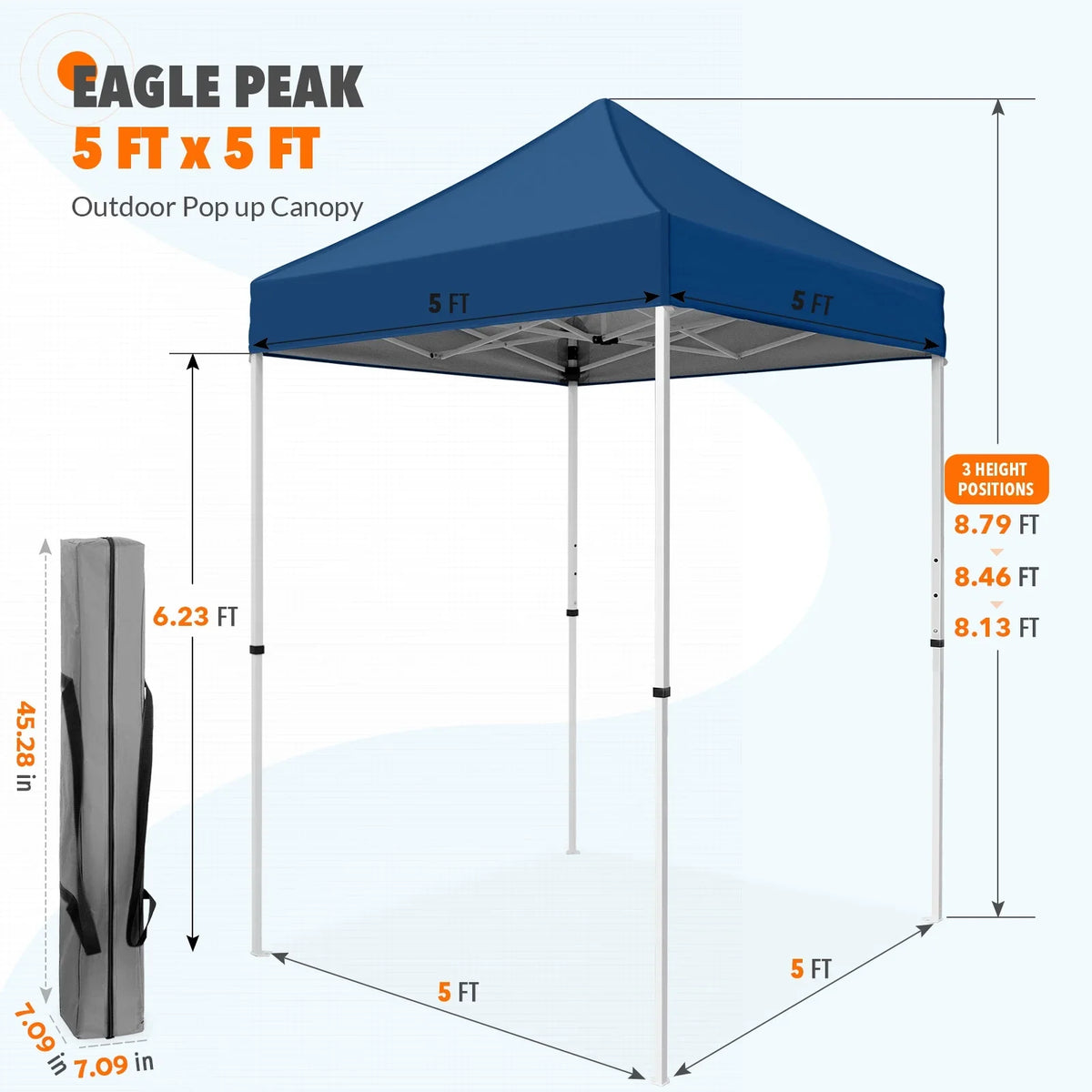 EAGLE PEAK 5x5 Pop up Canopy Tent Instant Outdoor Canopy Easy Set - up Straight Leg Folding Shelter（blue） - image 65