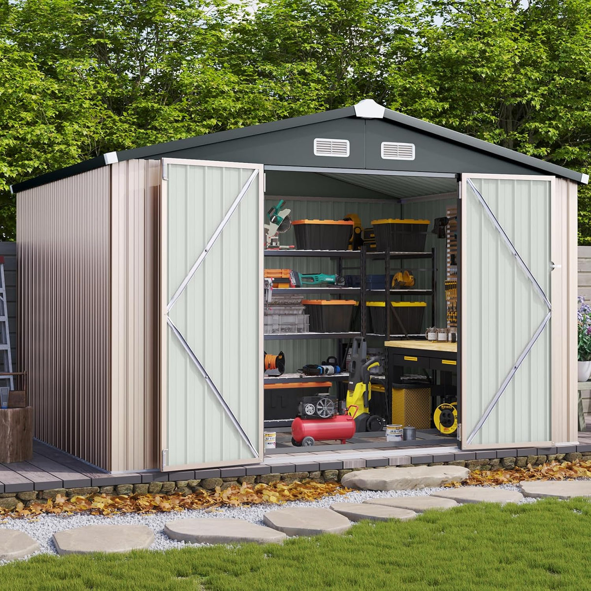 Aoxun 10 x 12FT Outdoor Storage Shed with Double Hinged Large Door Utility Garden Shed - image 1