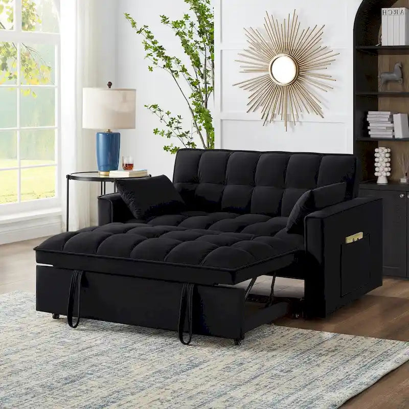 4-in-1 Pull-Out Sleeper Sofa Bed - Loveseat in Velvet -Convertible Couch Bed with Reclining Backrest,2 Side Pockets - image 2