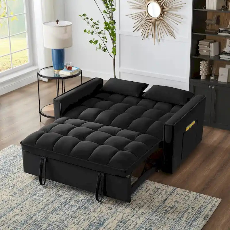 4-in-1 Pull-Out Sleeper Sofa Bed - Loveseat in Velvet -Convertible Couch Bed with Reclining Backrest,2 Side Pockets - image 6