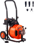Drain Cleaner Machine 100FT x 1/2Inch, Auto Feed Sewer Snake Auger with 4 Cutter & Air-activated Foot Switch for 1" to 4" Pipes, Orange, Black - image 1