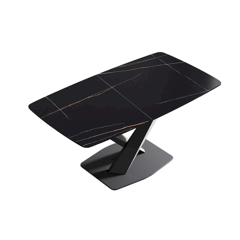 63-Inch Contemporary Dining Table with Slate Stone Surface and Metal Legs, Marble Finish - image 35