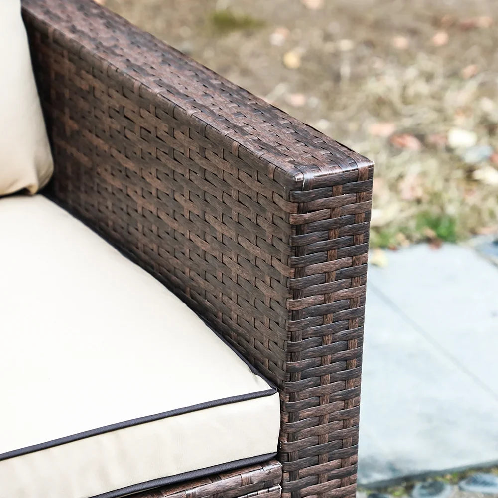 JOIVI 3 Pieces Patio Conversation Set, PE Wicker Rattan Outdoor Furniture Set, 2 Ways Small Sectional Sofa, Tempered Glass Coffee Table, Silver-Gray - image 24