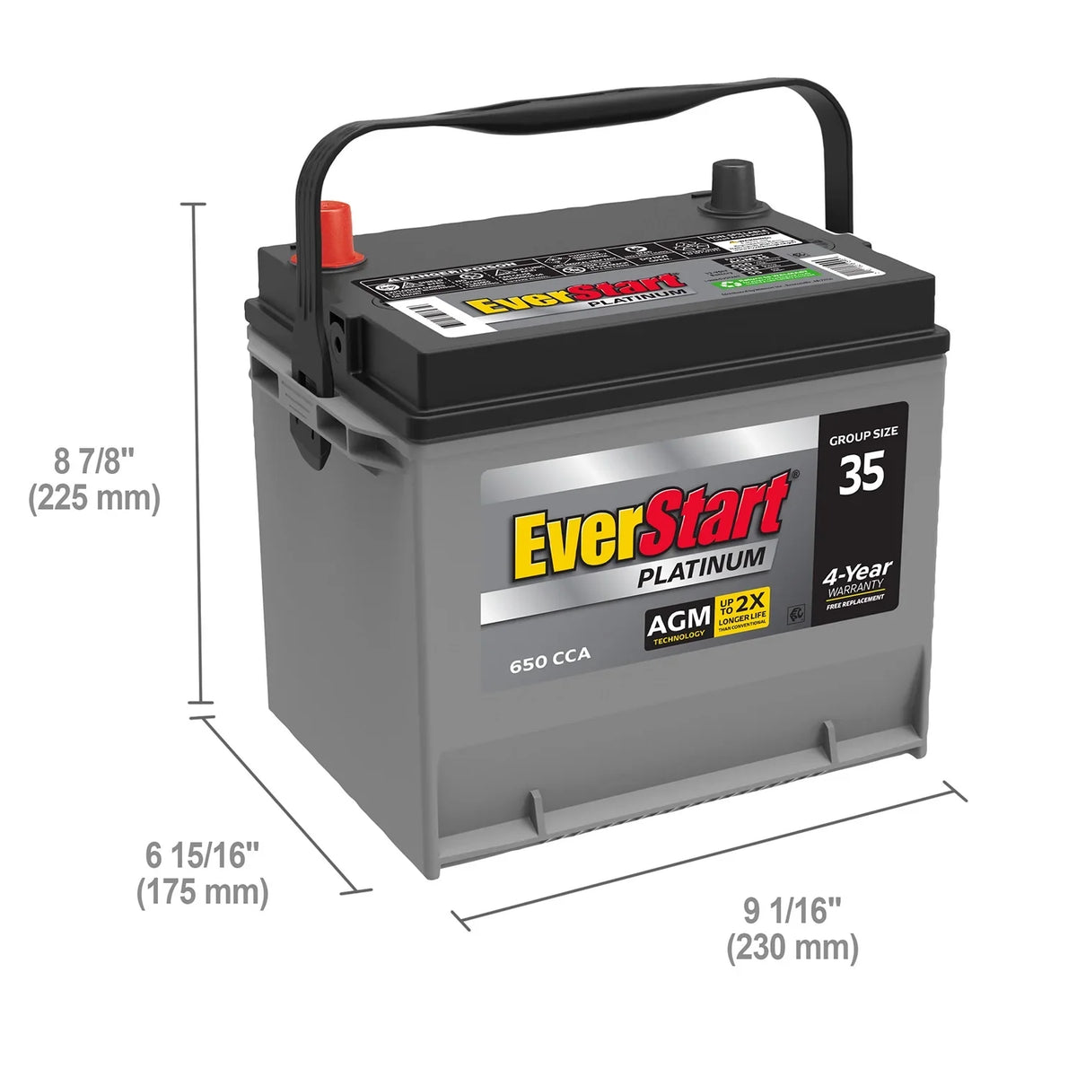 EverStart Platinum BOXED AGM Automotive Battery, Group Size 35 12 Volt, 650 CCA 100RC - image 6