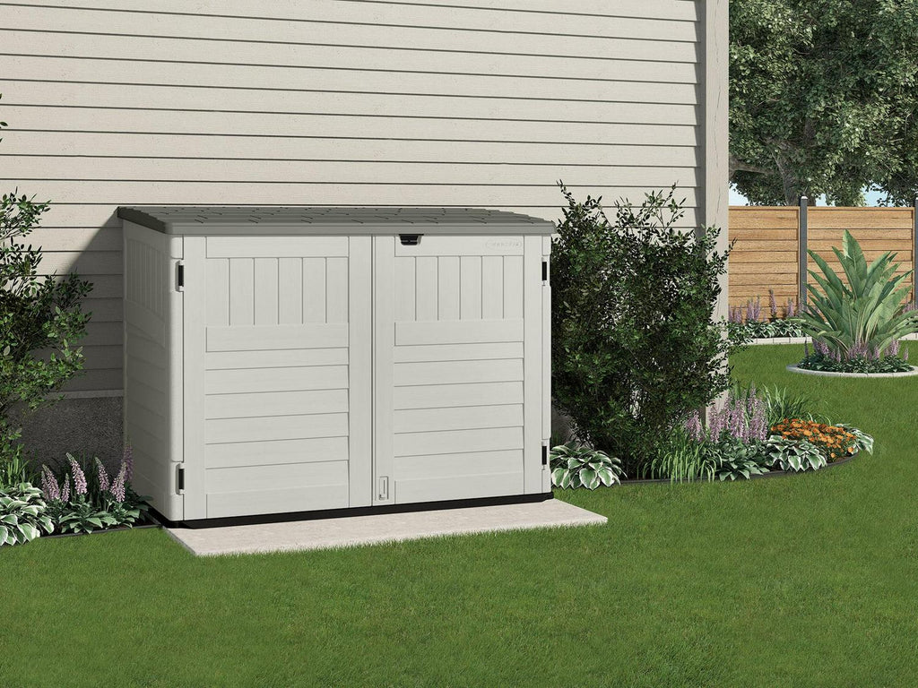Suncast BMS4700 Resin Storage Shed, Off-White/Gray, 70.5′′W x 44.25′′D x 52′′H, Double Door, UV Resistant - image 2
