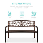 Best Choice Products Outdoor Steel Bench Garden Patio Porch Furniture W/ Floral Design Backrest - Black - image 90