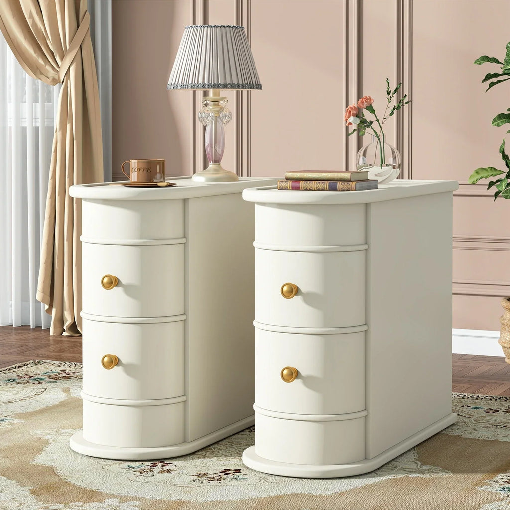 Solid Wood Chairside End Table, Two-Drawer Narrow Side Table Slim - image 20