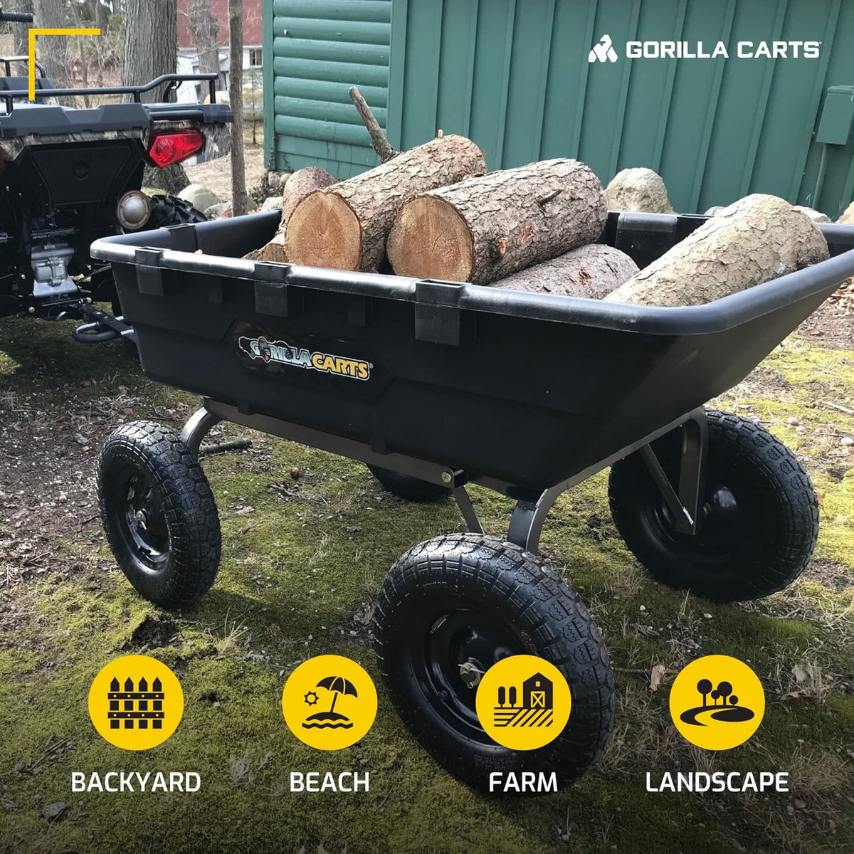 Heavy Duty Poly Utility Dump Wagon Garden Cart w/Pneumatic Tires, 6 Cu Ft - 1200 lb Capacity Outdoor Wheelbarrow for Yard, Landscaping & Gardening, Lawn Tractor or ATV Towable-Gorilla Carts - image 46