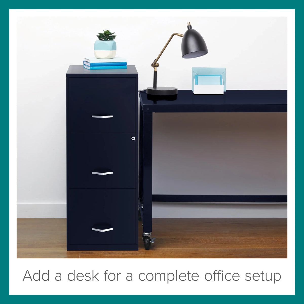Space Solutions 18" Deep 3 Drawer Smart Letter Width Vertical File Cabinet, Navy - image 9