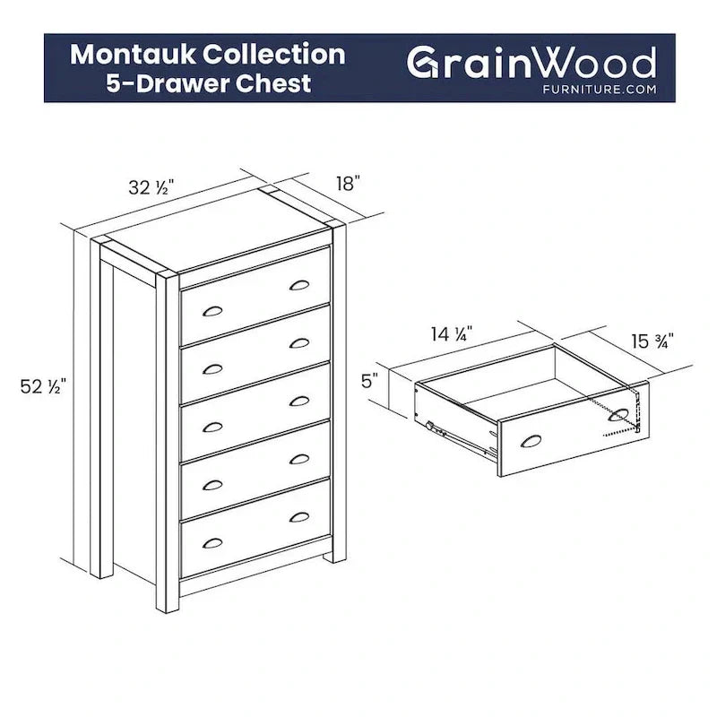 Montauk Solid Wood Chest with 5 Drawers by Grain Wood Furniture - image 3