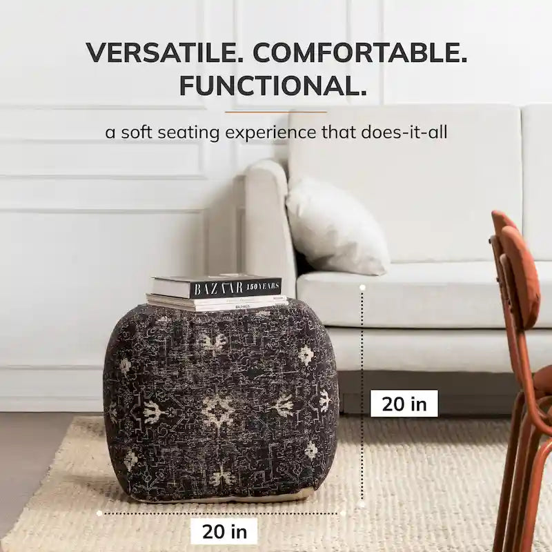 Handmade Black & White Square Pouf Ottoman - 20 x 20 x 20 Inches - Jani Tamarindo Footrest for Living Room and Nursery - image 3