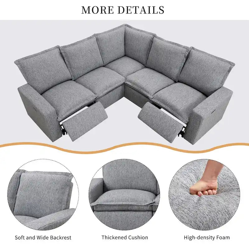 Linen Upholstered Power Recliner L-Shaped Sectional Sofa with USB Port - Soft Home Theater Seating for Living Room - image 16