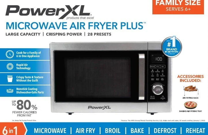PowerXL Microwave Air Fryer Plus, Stainless Steel / Black, 1cu. ft. - image 9