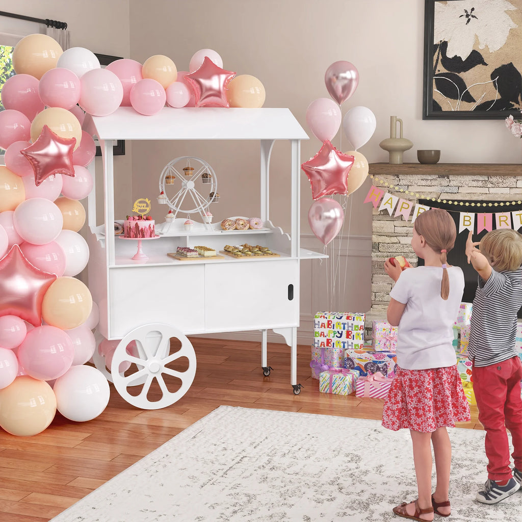 Candy Cart with Wheels for Party，Wood Dessert Cart with Storage Cabinet - image 3
