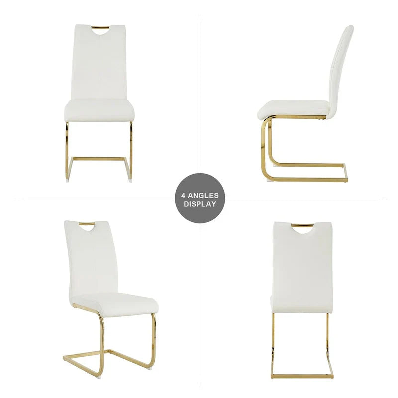 4-Piece Modern Faux Leather Dining Chair Set with Gold Metal Legs and Padded Seats - image 8