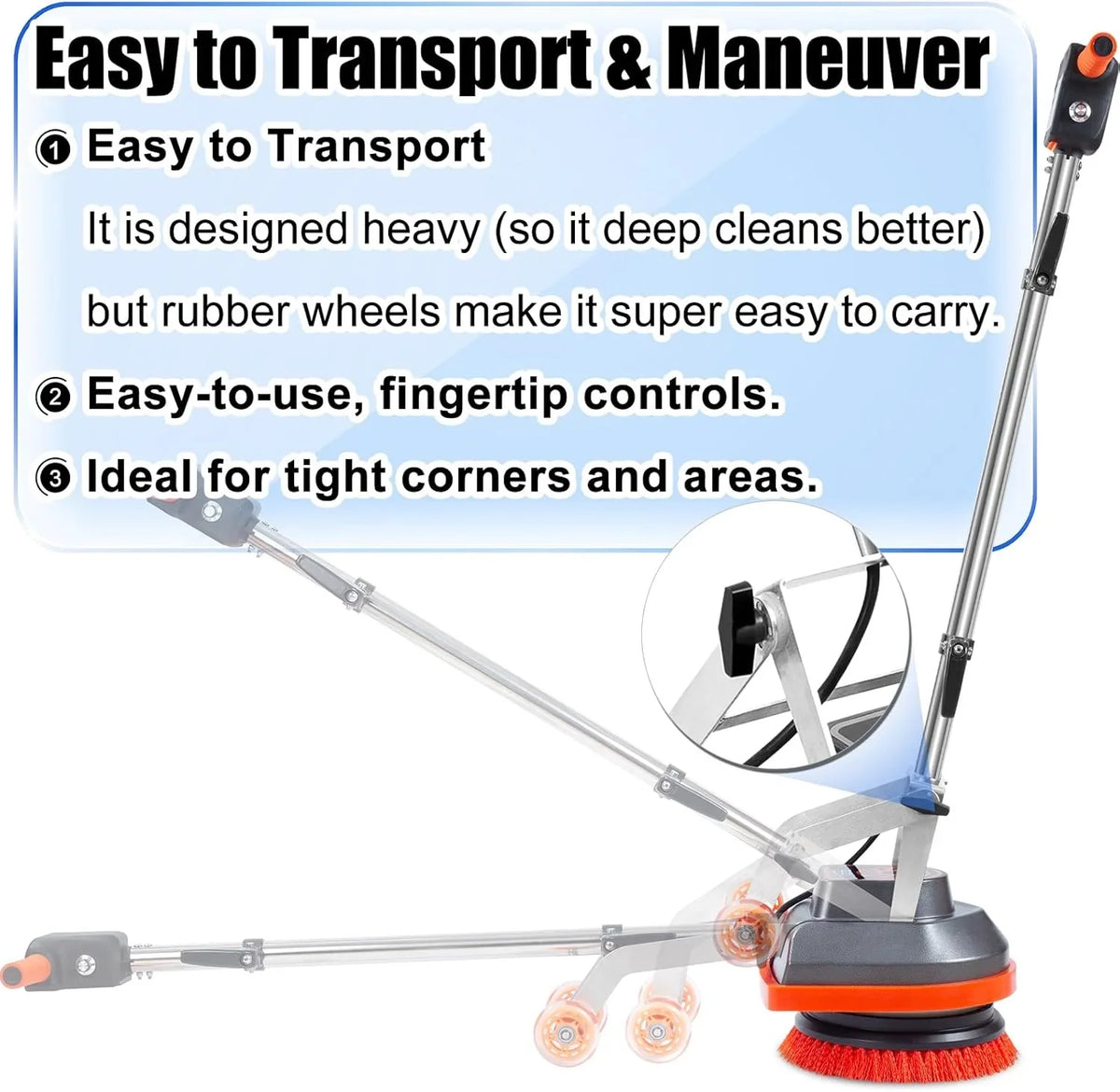 Commercial Floor Scrubber Machine with Brushes and Pads, Heavy Duty Floor Buffer Polisher and Cleaner- Deep Cleaning Tile and Grout, Hardwood Floors and Carpets without Getting on Hands and Knees - image 5