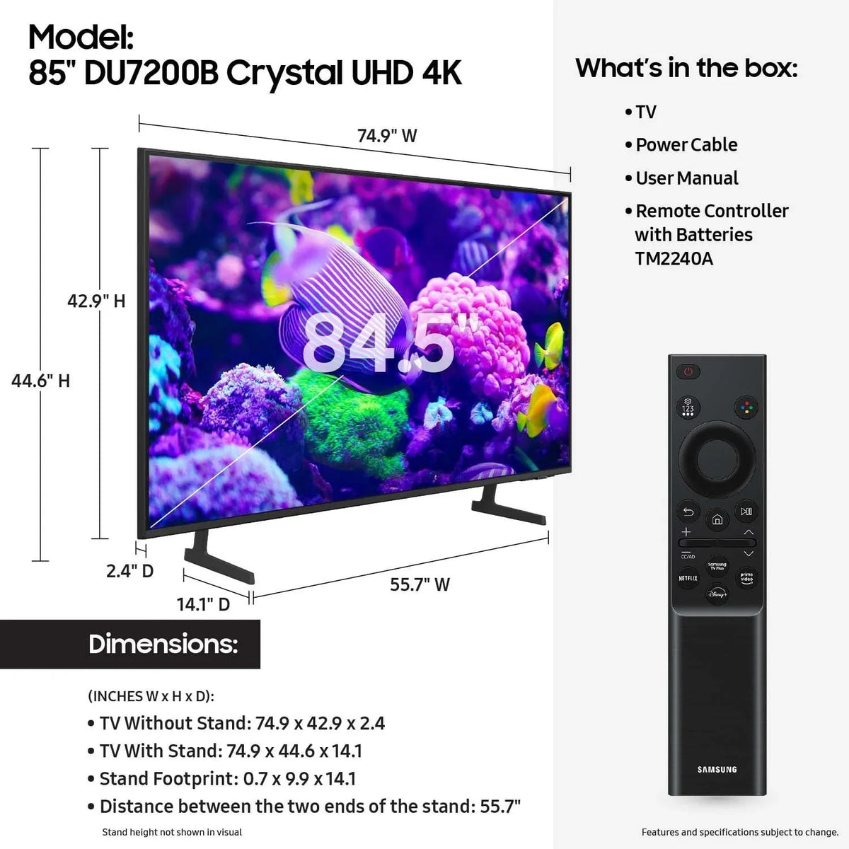 Samsung 85 Crystal UHD 4K Smart TV DU7200B with PurColor, HDR, and Tizen OS C 2024 Model - image 2