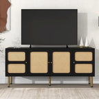 Bohemian Country Wood and Rattan TV Stand Media Console Storage Cabinet - Dimensions: 16.9" x 64.9" x 28.3" - image 3