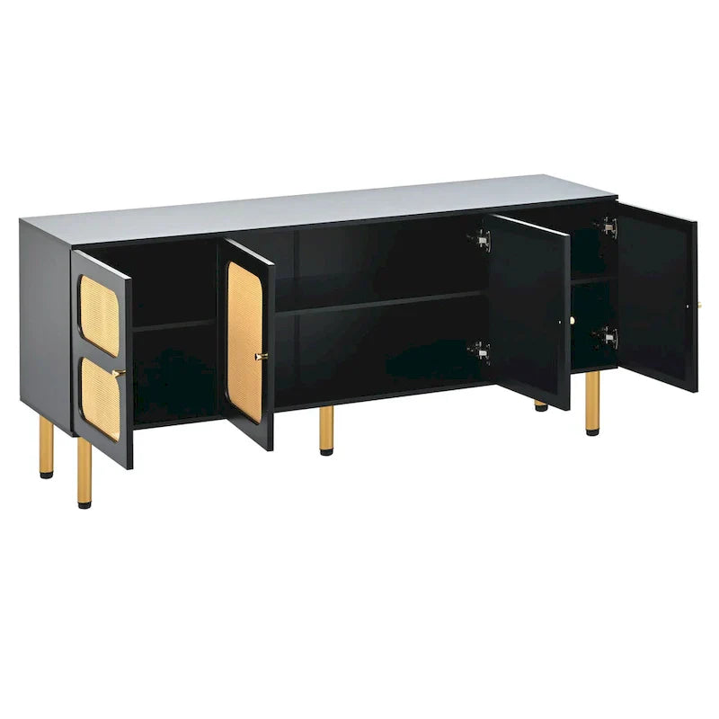 Bohemian Country Wood and Rattan TV Stand Media Console Storage Cabinet - Dimensions: 16.9" x 64.9" x 28.3" - image 11