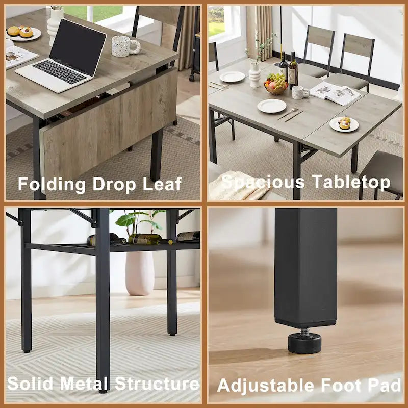 Contemporary Industrial 63.2" Extendable Dining Table with Drop Leaf, Accommodates 6 - image 10