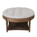 Round Storage Ottoman Coffee Table with Tufted Seat and Wooden Base - image 10