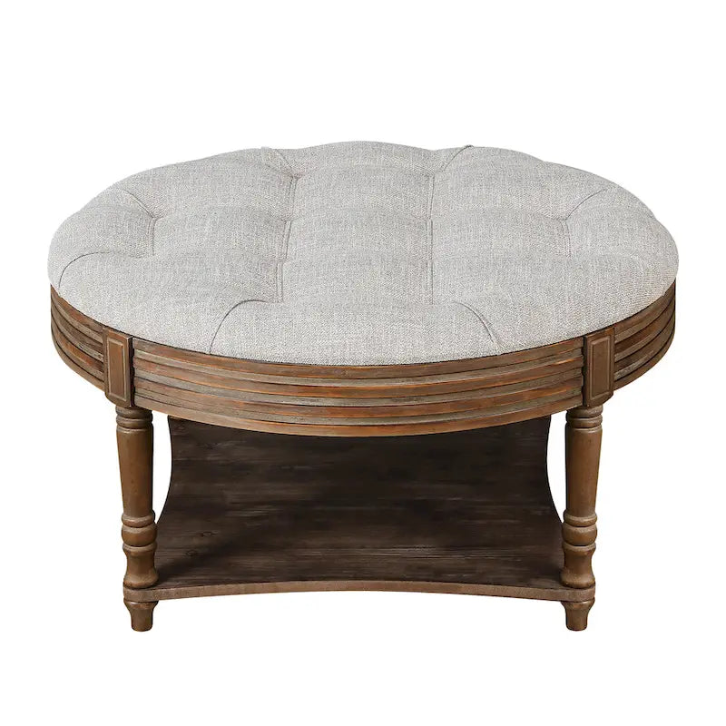 Round Storage Ottoman Coffee Table with Tufted Seat and Wooden Base - image 10