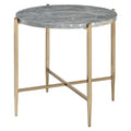 Gray and Gold End Table with Oval Marble Top and X-Shaped Base - image 1