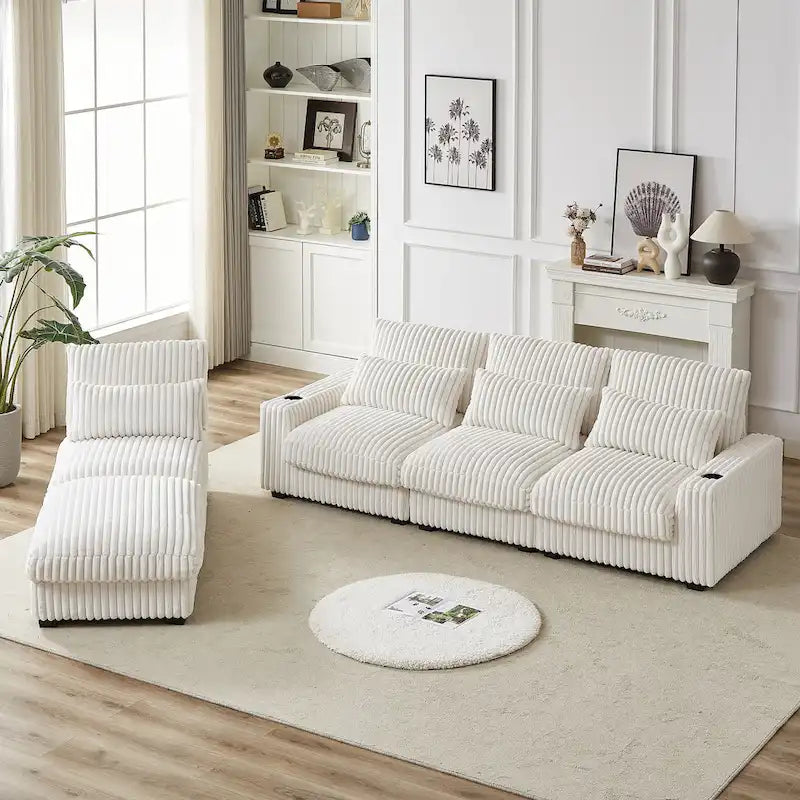 126W Large L-Shaped Corduroy Sofa with USB Charging Port - image 17