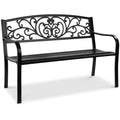 Best Choice Products Outdoor Steel Bench Garden Patio Porch Furniture W/ Floral Design Backrest - Black - image 1