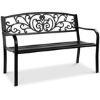 Best Choice Products Outdoor Steel Bench Garden Patio Porch Furniture W/ Floral Design Backrest - Black - image 1