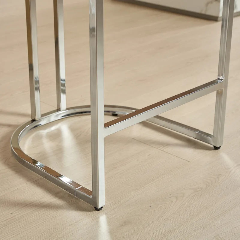 Contemporary Set of 2 Bar Stools with Button-Tufted Back and Studded Trim, Chrome Metal Base - Ideal for Dining Room, Living Room, and Bedroom - image 20
