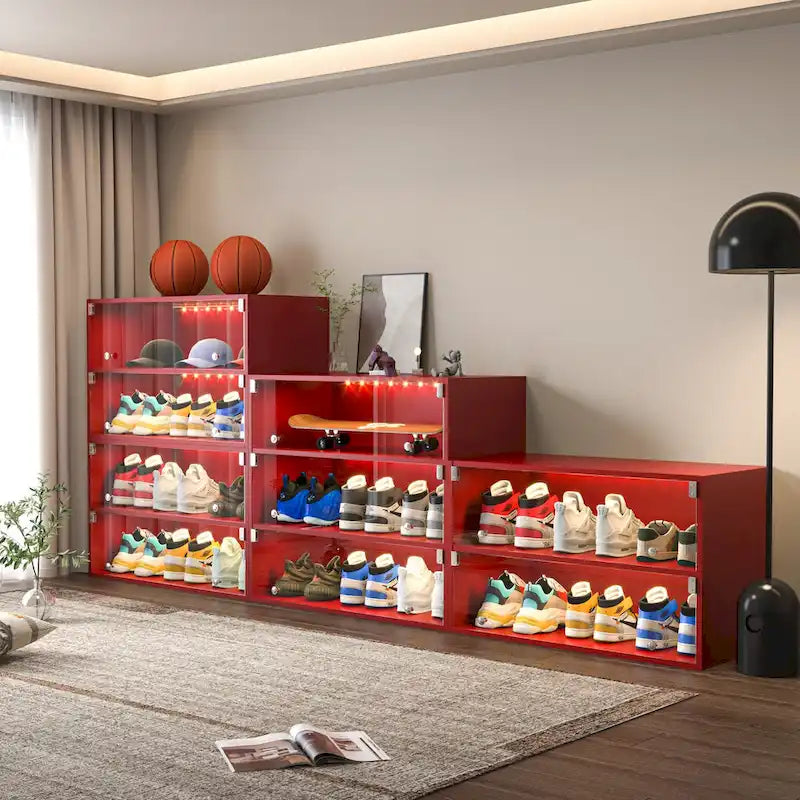 LED-Illuminated Glass Door Shoe Storage Cabinet for Sneakers - image 3